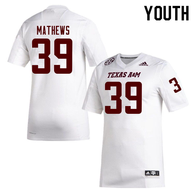 Youth #39 Samuel Mathews Texas A&M Aggies College Football Jerseys Sale-White
